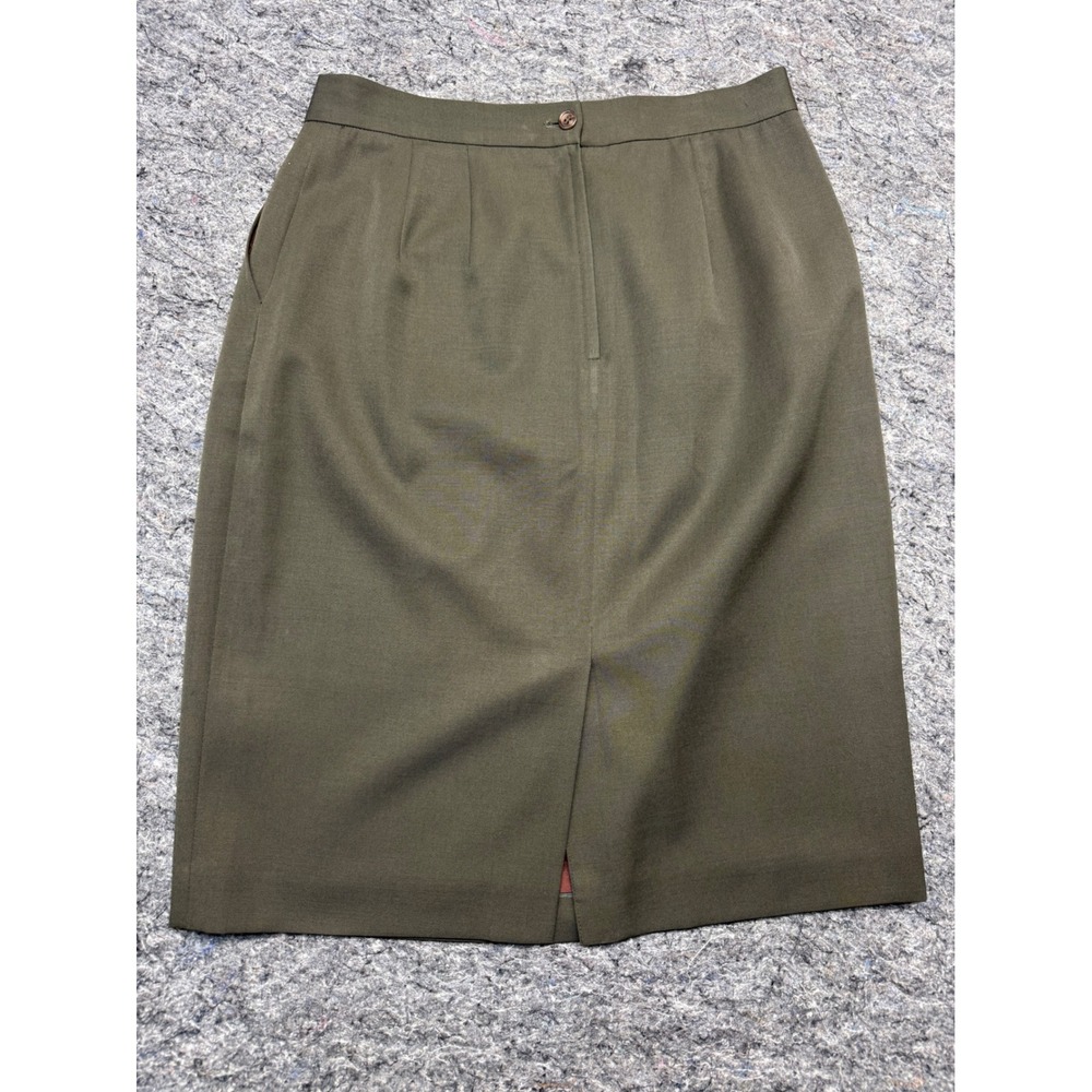 Talbots Vintage Olive Green Wool Pencil Skirt Size 14 High Waist Lined Midi
